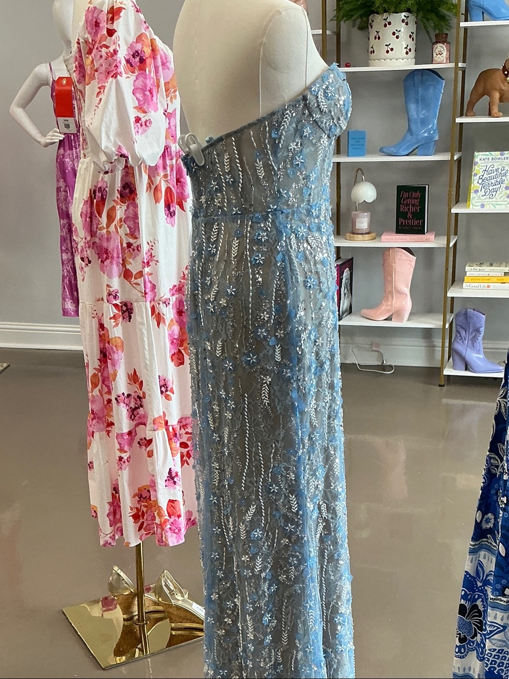 Mac Duggal Strapless Light Blue Beaded Sequin Gown - Picture 4 of 5